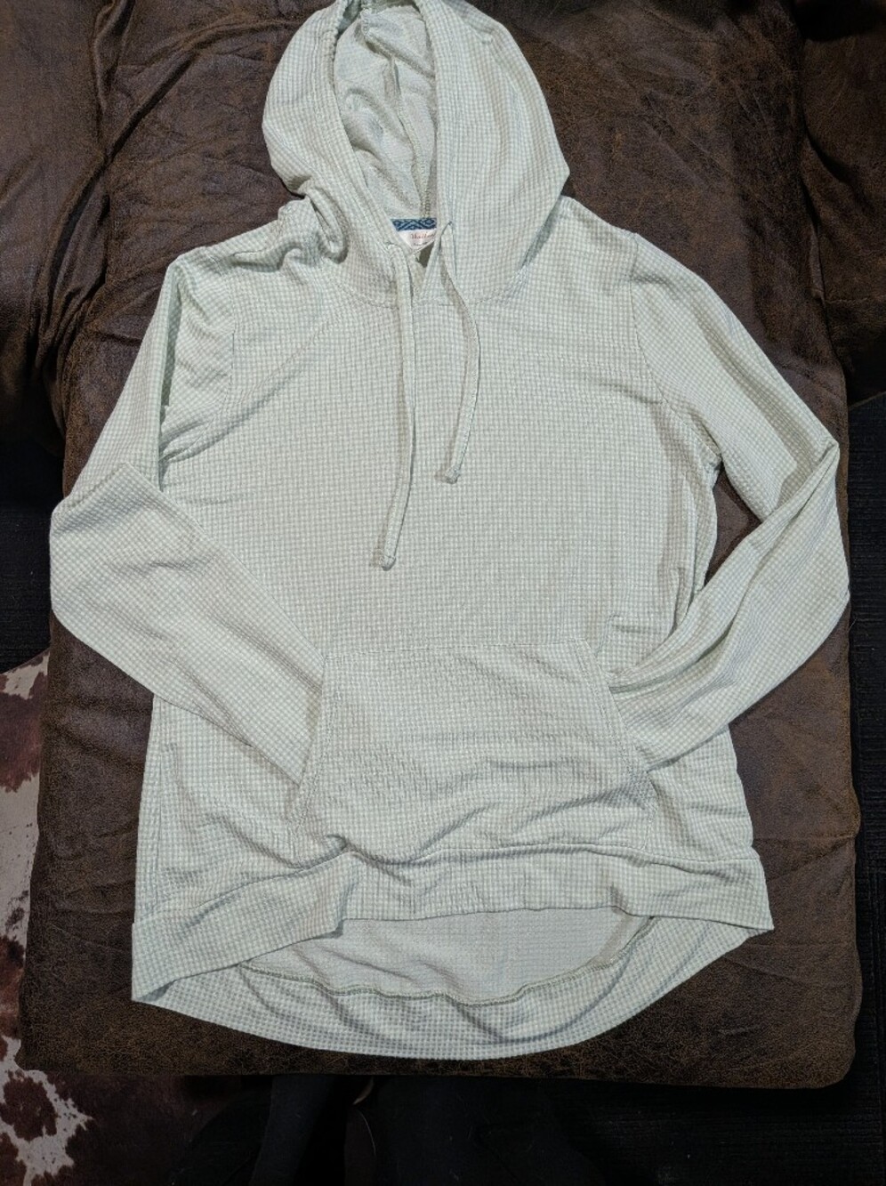 Vintage Mint Green Checked Hooded Pullover
